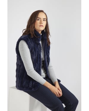 Faux Fur Faux Suede Vertical Stripe Gilet