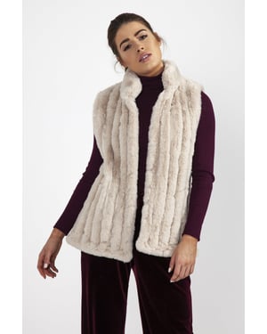 Faux Fur Faux Suede Vertical Striped Gilet