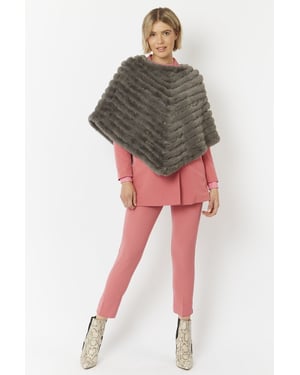 Faux Fur Faux Suede Poncho