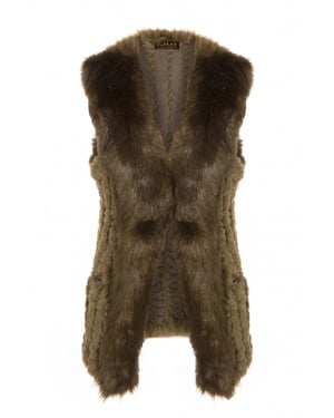 Hand Knitted Luxury Faux Fur Gilet with Faux Suede Base