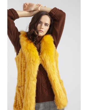 Hand Knitted Luxury Faux Fur Gilet with Faux Suede Base