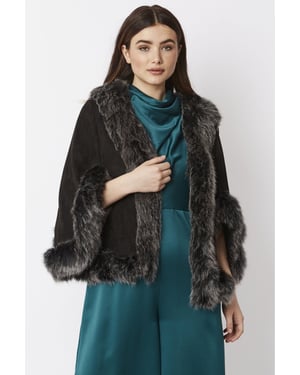 Faux Fur Faux Suede Cape Jacket
