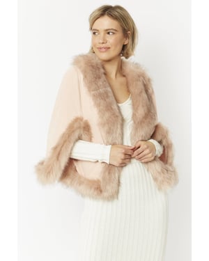 Faux Fur Faux Suede Cape Jacket