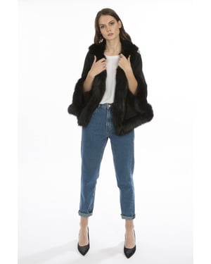 Faux Fur Faux Suede Cape Jacket