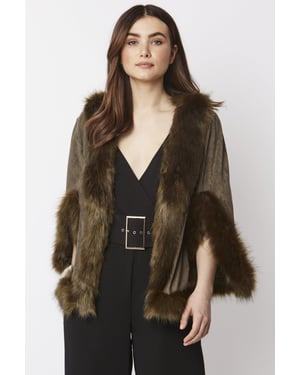 Faux Fur Faux Suede Cape Jacket