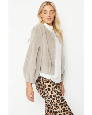 Cashmer Efect Cropped  Faux Fur Jacket with Puff Sleeves