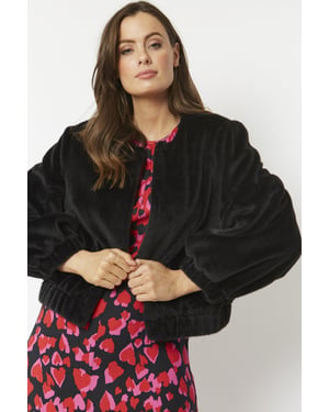 Cashmer Efect Cropped  Faux Fur Jacket with Puff Sleeves