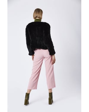 Hand Knitted V-Neck Faux Fur Coat