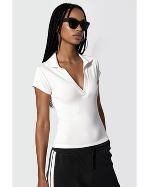 Geribbelde Slim-Fit Polo Blouse