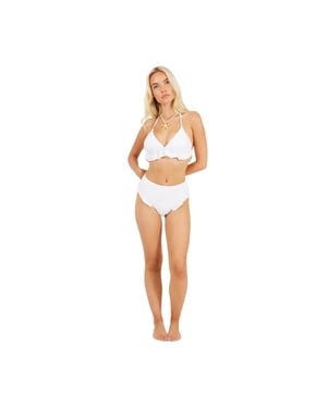 Brave Soul Bikinibroekjes met ruches en hoge taille voor dames (Wit)