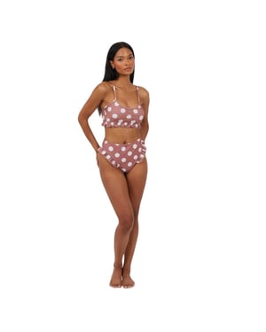 Brave Soul Dames/Dames Polka Dot Hoge Taille Tweedelig Badpak (Bruin/wit)