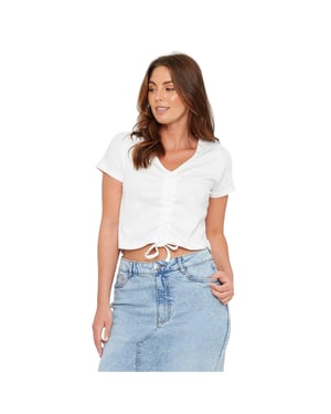 Be You Dames/Dames Geribbelde Gewatteerde Top (Crème)