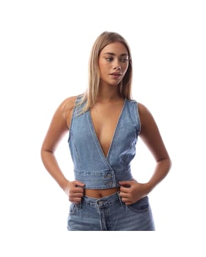 Levis Raine Denim mouwloze crop-top met lage halslijn voor dames (Denim)