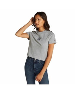 Tommy Jeans Crop-top met varsity-logo voor dames, normale pasvorm (Grijze Heide)