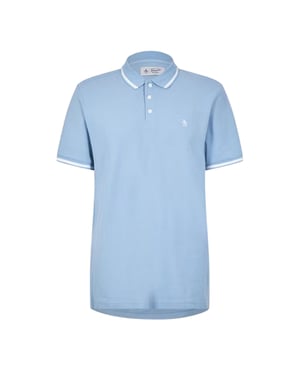 Original Penguin Heren Regular Poloshirt met Korte Mouwen (Verkleurde denim)
