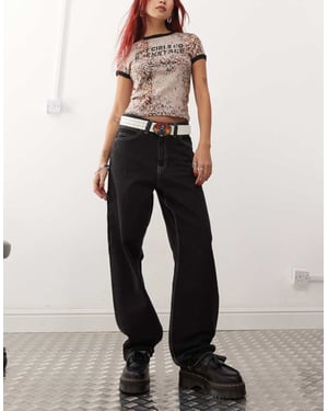 Dr Denim Faye Worker baggy fit mid waist med arbetsklädsdetalj i svart