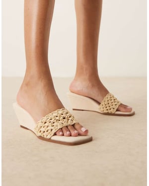 ASOS DESIGN Twix weave detail demi wedge mules in stone