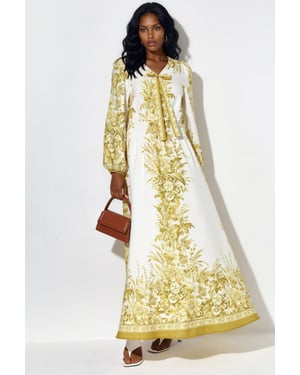 Geprinte V-hals Maxi Dress met Strikdetail