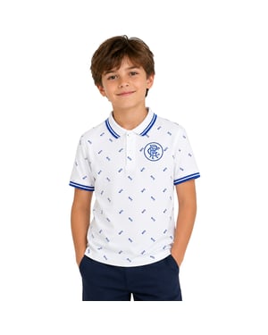 Castore Rangers FC-poloshirt met all-overprint voor kinderen (Wit)