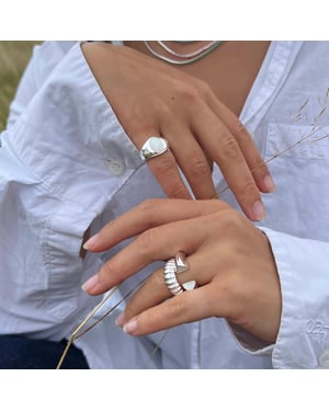 Sterling Silver Chunky Opal and CZ Ring