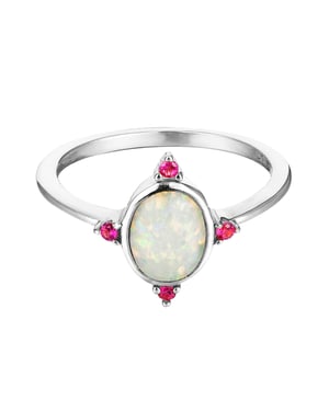 Sterling Silver Opal and Ruby Oval Ring
