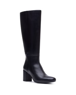Hush Puppies Oprah Long Leather Women's Black Heeled Knee High Boots