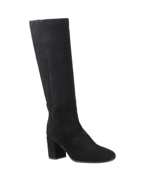 Hush Puppies Oprah Suede Long Leather Women's Black Heeled Knee High Boots