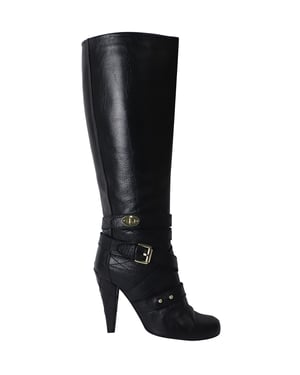 Mulberry Postman's Lock Knee High Boots in Black Leather