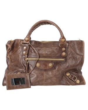Balenciaga Chevre Giant Gold Motorcycle City Bag in Brown Leather