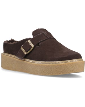 Hush Puppies Blanche Faux Bont Leren Dames Chocolade Muiltjes