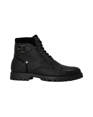 Original Penguin Effen leren combatlaarzen voor heren (Zwart)