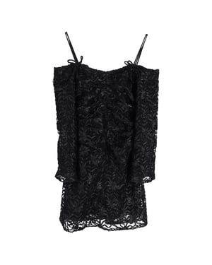 Ganni Mini Off-Shoulder Jurk van Tule met Lint in Zwart Polyester
