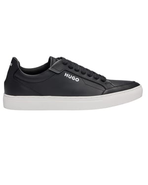 Hugo Heren Futurism leren platte sneakers met ronde neus (Zwart)