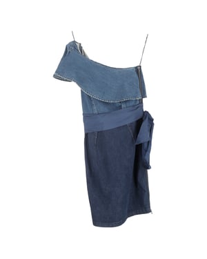 Lanvin mini-jurk met één schouder in blauwe denim