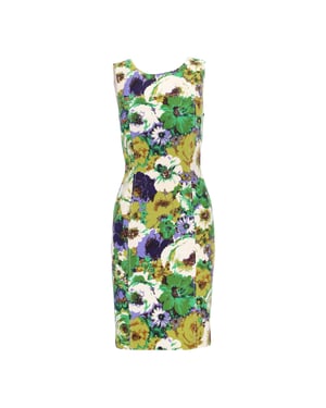 Blumarinegroene mouwloze jurk met bloemenprint - jaren 2010