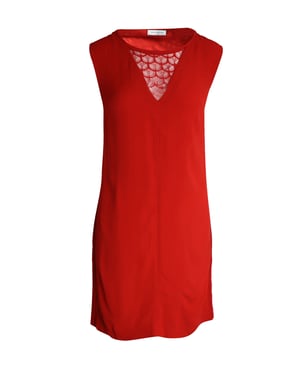 Sandro Paris mouwloze jurk met V-hals en kanten details in rode cupro