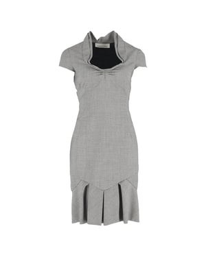 Valentino Garavani midi-jurk met patroon en korte mouwen in grijze wol.
