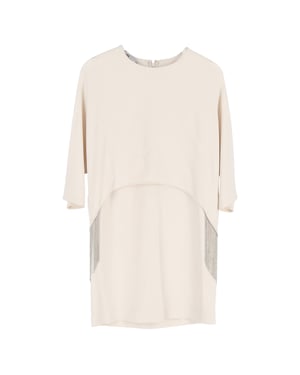 Stella McCartney Krista miniklänning med cape-effekt och fransar i vit viskos