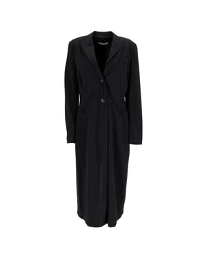 Jil Sander enkelknäppt midikappa i svart ull