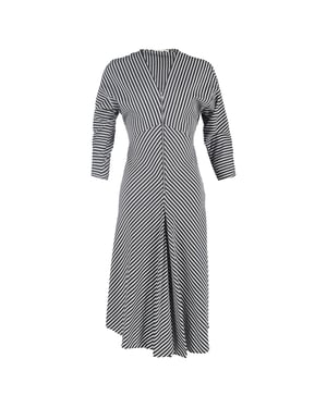 Maje Rava gestreepte twill midi-jurk in zwarte viscose