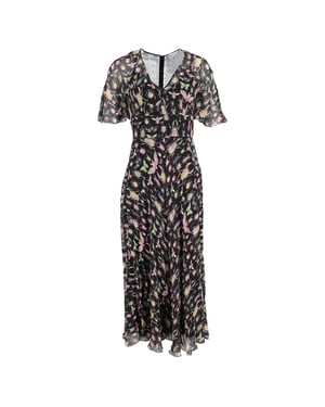 Rode Valentino midi-jurk met V-hals en print in zwarte zijde