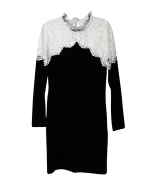 Sandro Paris tweekleurige kanten midi-jurk in zwart/wit viscose