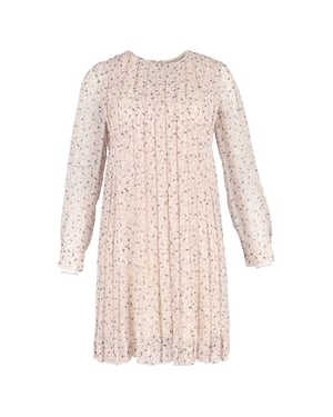 Chloé Plisserad Mönstrad Knälång Klänning i Pastellrosa Polyester