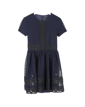 Maje mini-jurk met ronde hals en kanten details in marineblauw polyester