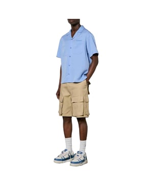 Represent Heren Lyocell Pocket Korte Mouwen Bowling Shirt (Blauw)