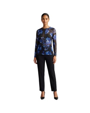 Ted Baker Dames-T-shirt met bloemenprint en doorschijnende stof (Blauw)