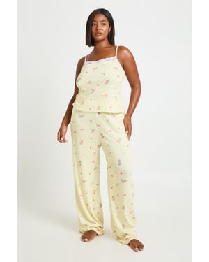 Plus Pointelle Bunny Print Cami And Trouser Pj Set