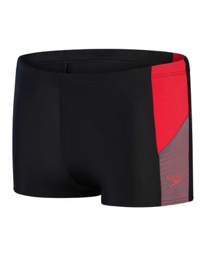 Speedo Geometrische zwembroek voor heren met split (Zwart/Rood)