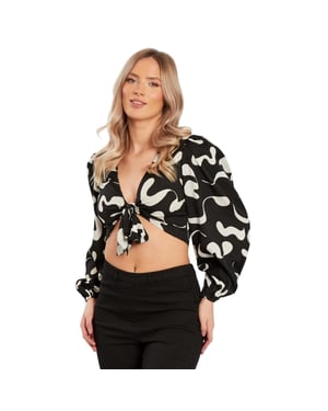 Influence Crop-top voor dames met strik aan de voorkant (Zwart)