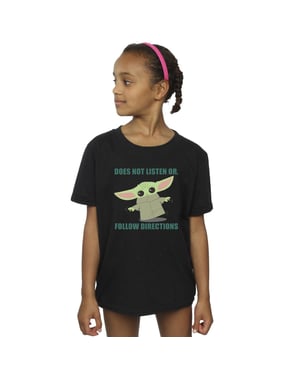 Star Wars Meisjes The Mandalorian Grogu Luistert Niet Katoenen T-Shirt (Zwart)